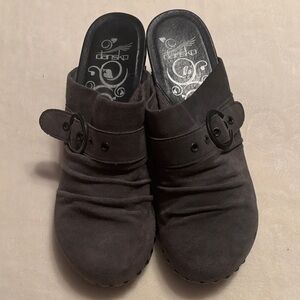 Dansko Dark Gray Suede Clogs with Buckle